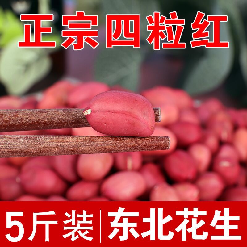 2021年东北新鲜四粒红5斤3斤红皮花生米农家自产无壳大粒小粒