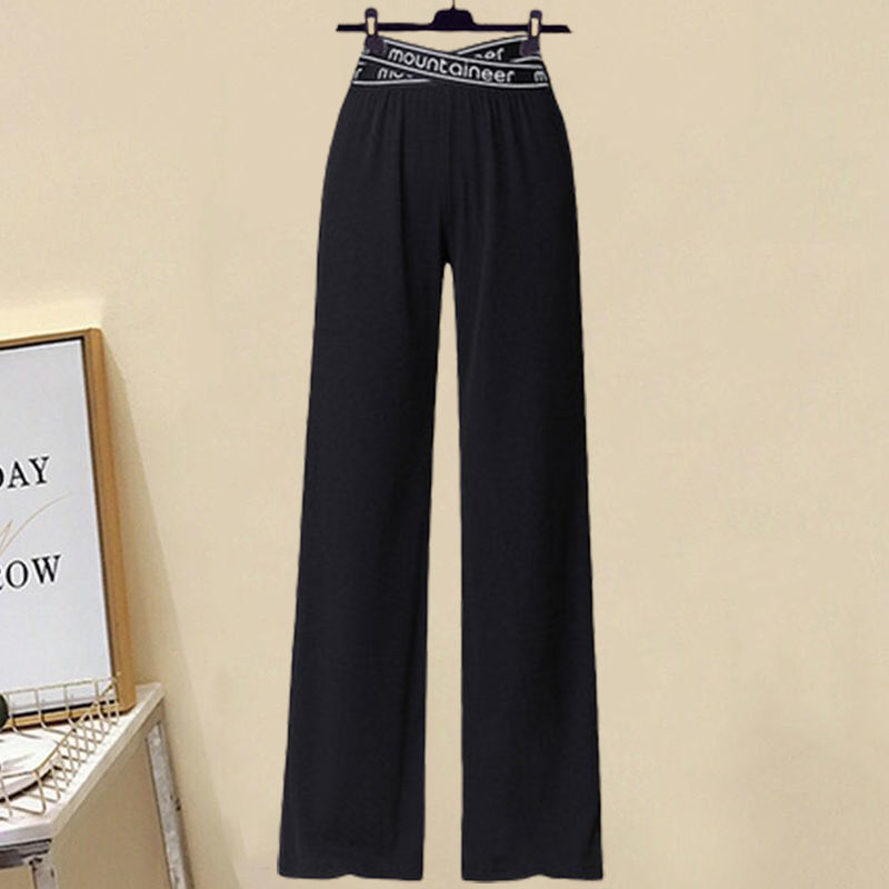 Plus-size women's summer suit women's  new waist-shrinking slimming and age-reducing suspenders shirt wide-leg pants three-piece suit [shipping within 6 days]