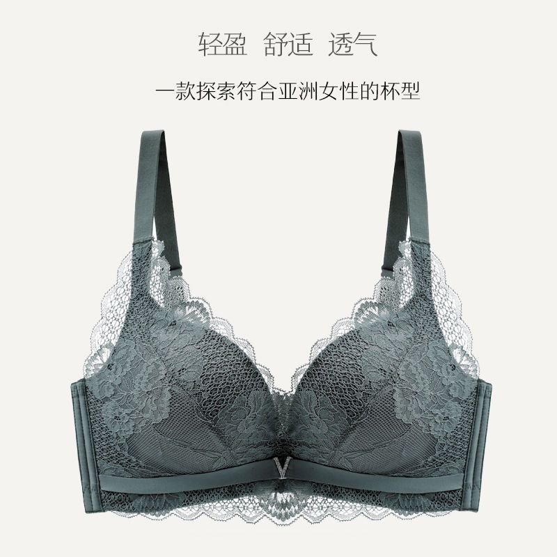 Tingmei's new product lace edge red natal year underwear women's adjustable no steel ring gathered side breast single piece bra