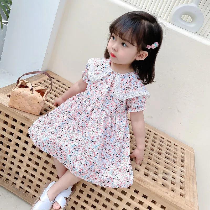 Girls floral dress Korean version of the new children's doll collar summer baby skirt short-sleeved children's princess dress