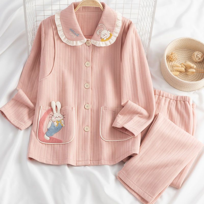 Pregnant women breastfeeding pajamas autumn and winter maternity in November confinement clothing spring and autumn pure cotton postpartum thickened loose air cotton