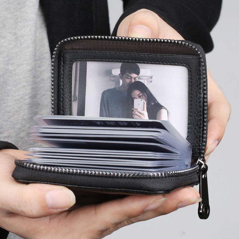 Really soft leather card bag men's anti-magnetic multi-card ultra-thin document card bag female anti-theft brush large capacity bank card bag
