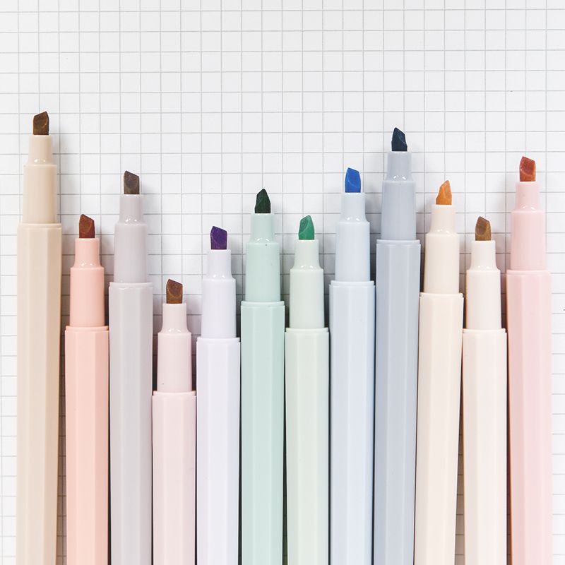 集物社淡色系标记笔学生彩色软头荧光笔套装记号笔盐系甜系划重点