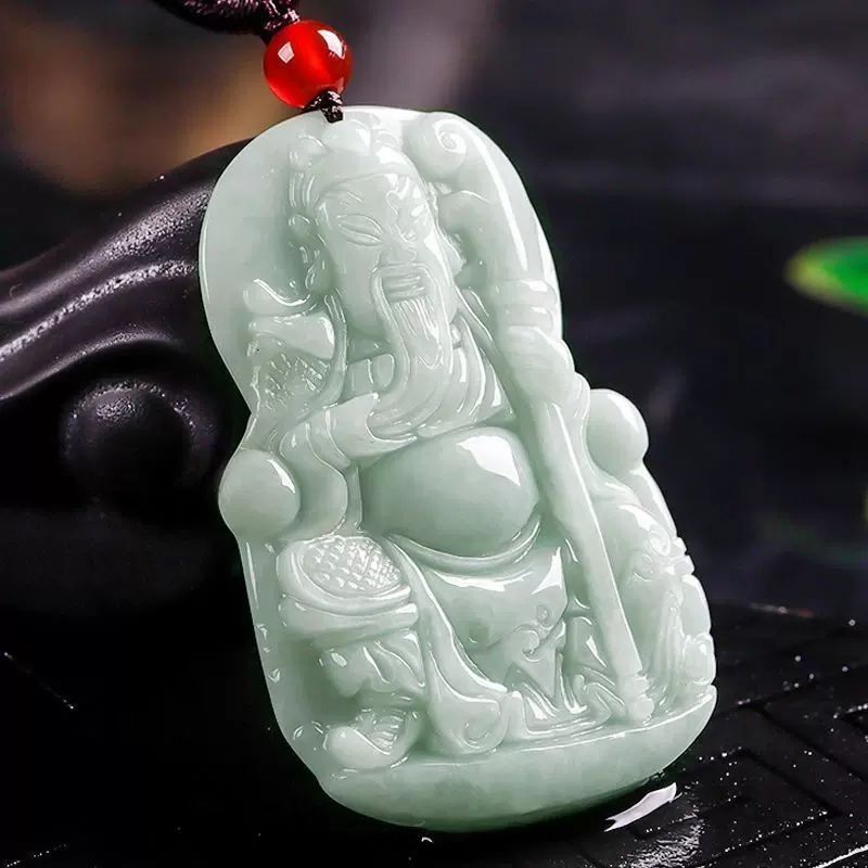 天然a货翡翠关公吊坠 我财神关公挂件男士玉石关公项链带证书包邮