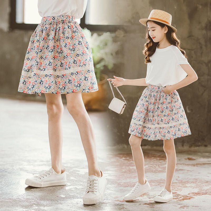 Girls skirt summer floral skirt summer new children's western style beach skirt big girls all-match skirt