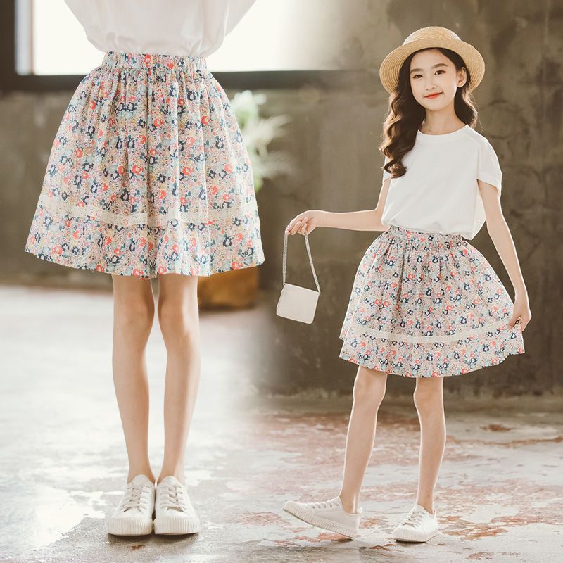 Girls skirt summer floral skirt summer new children's western style beach skirt big girls all-match skirt