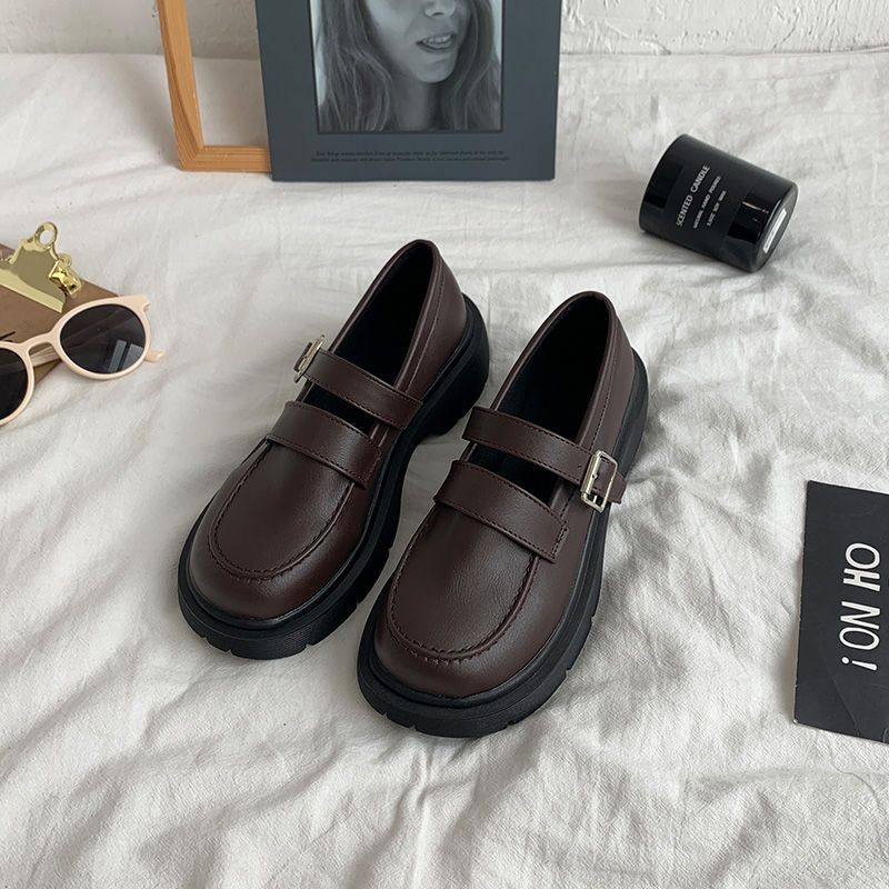 British small leather shoes women's summer thin section with skirt French thick bottom black retro Mary Jane shoes jk shoes Japanese series
