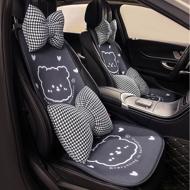 汽车坐垫可爱黑色爱心熊网格透气创意防滑可机洗车内饰品四季通用