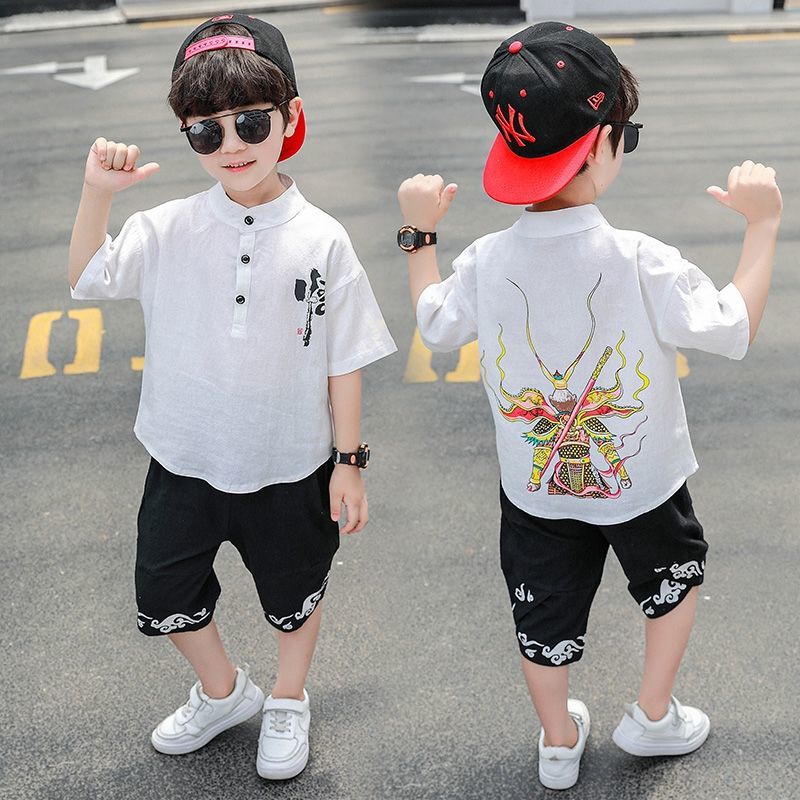 Children's clothing children's Tang suit boy summer short-sleeved suit boy ancient costume Hanfu boy summer clothes thin and handsome