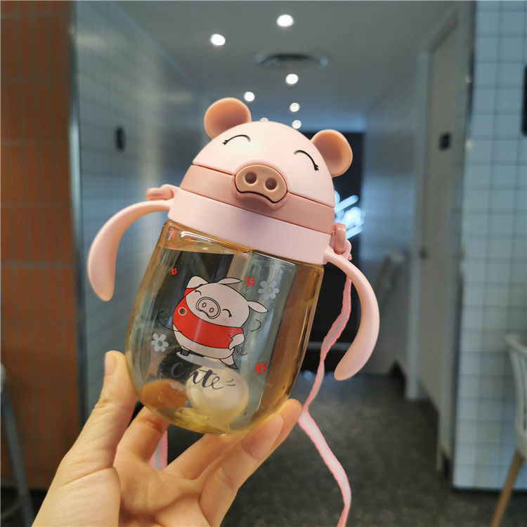 Baby water cup with straw kindergarten baby learning drinking cup children's portable drinking cup anti-drop anti-choking belt gravity ball