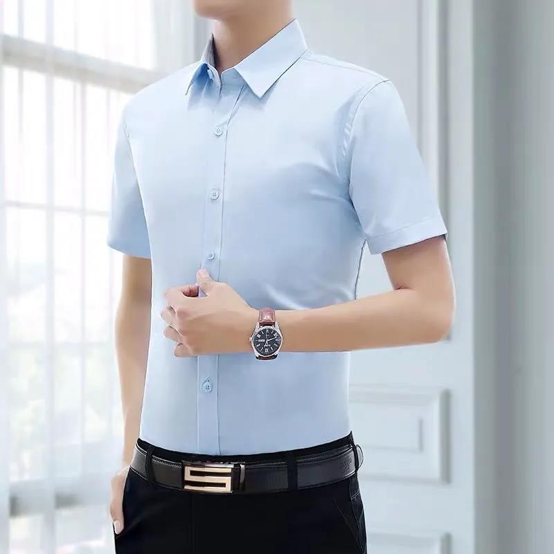 Summer men's Short Sleeve Shirt loose Korean version trend versatile business professional formal dress men's and women's solid white shirt