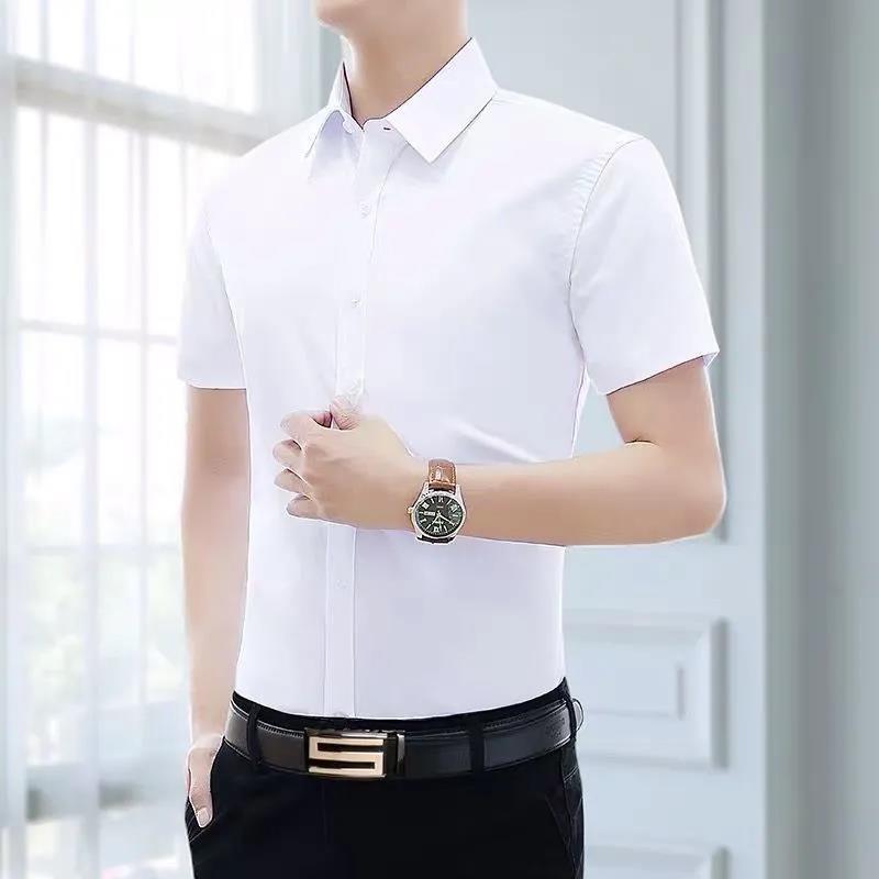 Summer men's Short Sleeve Shirt loose Korean version trend versatile business professional formal dress men's and women's solid white shirt