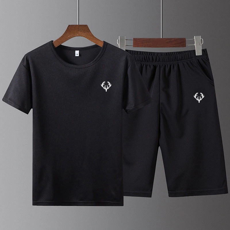 Suit/Short Sleeve【High Quality】Quick Dry Suit Men's Summer Short Sleeve T-Shirt Men's 5 Pants Casual Suit