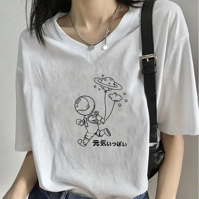 純棉短袖女夏季上衣2023新款短袖衫V領寬鬆白色t恤女裝學生ins潮