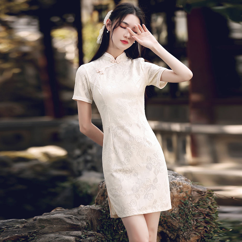 旗袍年輕款夏季薄款素雅復古2022年新款高端氣質短款少女日常改良