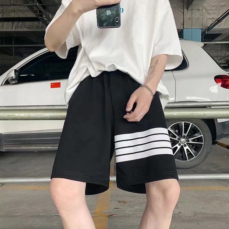 Casual shorts men's pyjamas fashion brand ins contrast striped Capris Korean fashion versatile loose student pants