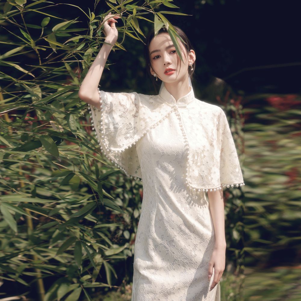 司藤同款旗袍春季年輕款少女蕾絲改良版連衣裙高端復古中國風長款