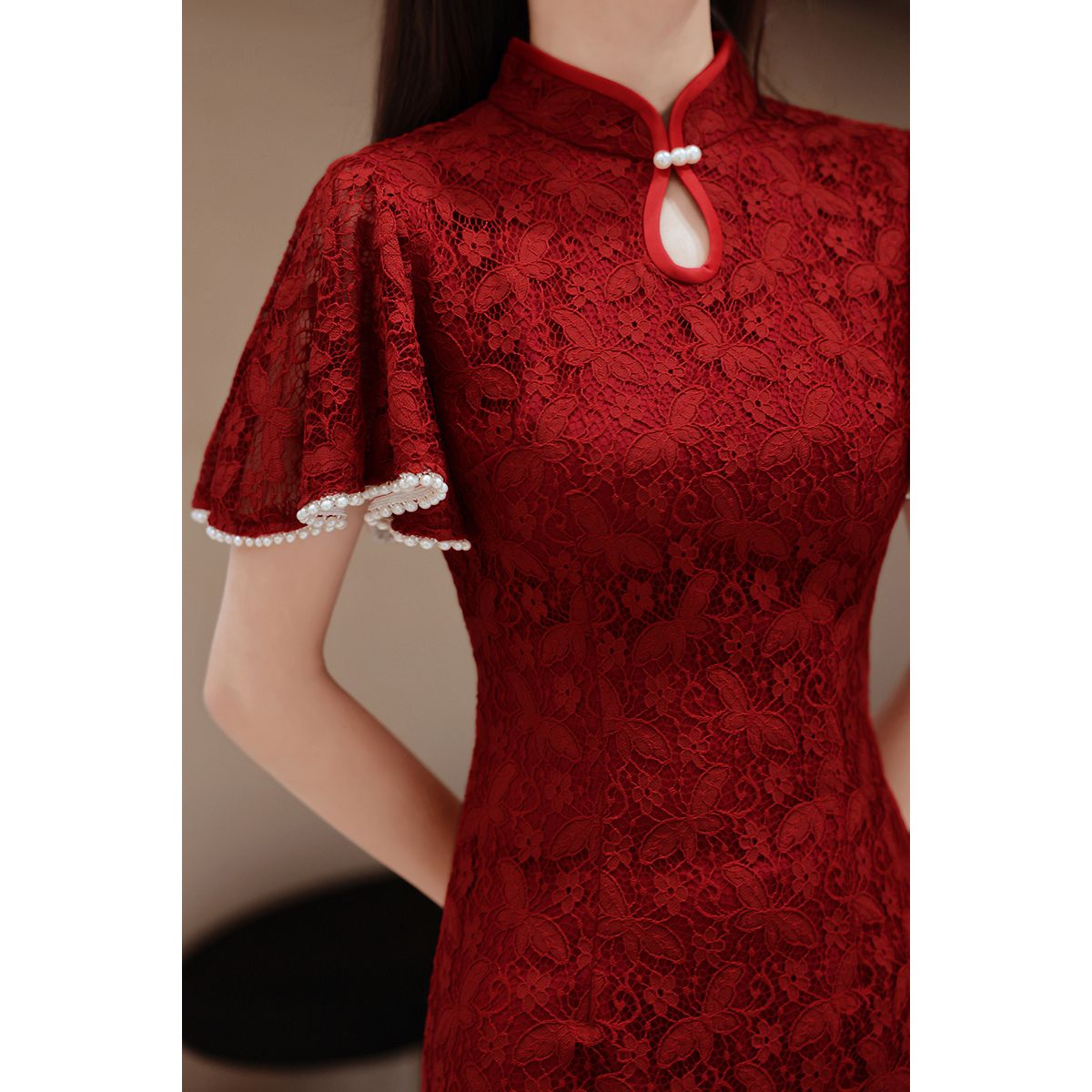 旗袍敬酒服新娘夏季平時可穿酒紅色結婚訂婚回門禮服連衣裙遮手臂