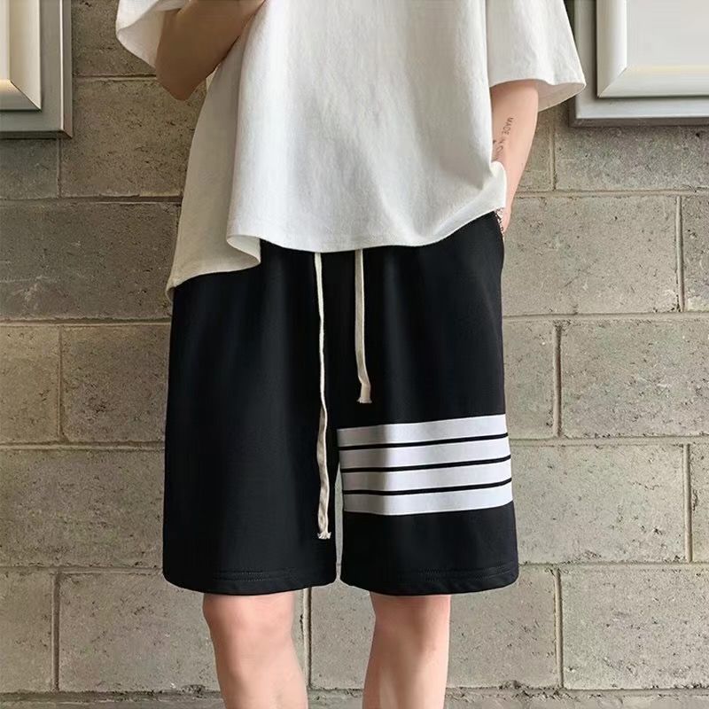 Casual shorts men's pyjamas fashion brand ins contrast striped Capris Korean fashion versatile loose student pants