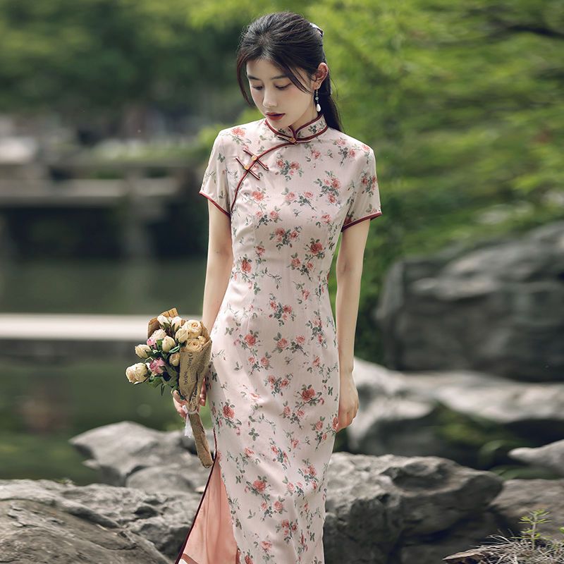 旗袍2023年新款少女夏季年輕復古改良民國風碎花連衣裙中長高級感