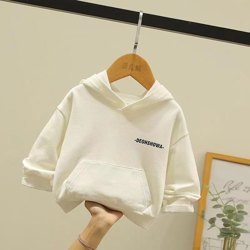 2022 children's new spring and autumn girls' white top long-sleeved hooded children's baby foreign style sweater trendy children's clothing
