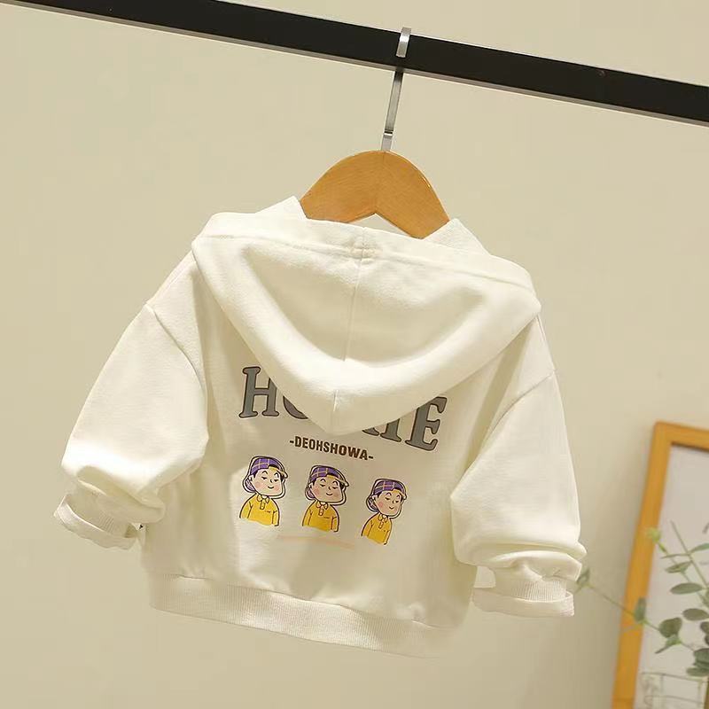 2022 children's new spring and autumn girls' white top long-sleeved hooded children's baby foreign style sweater trendy children's clothing
