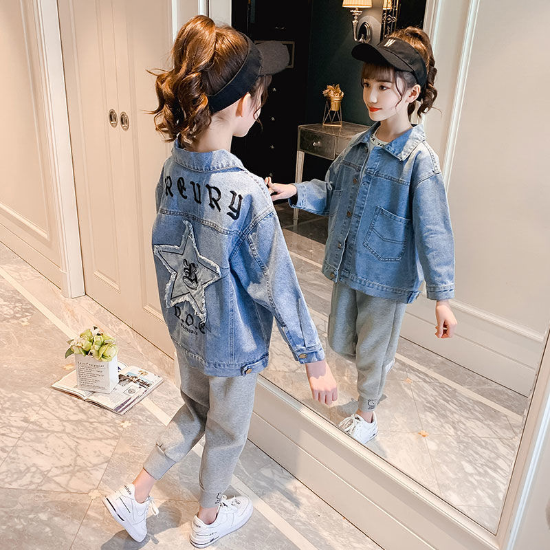 女童外套秋裝2021新款秋季洋氣女孩童裝夾克衣服春秋兒童牛仔上衣