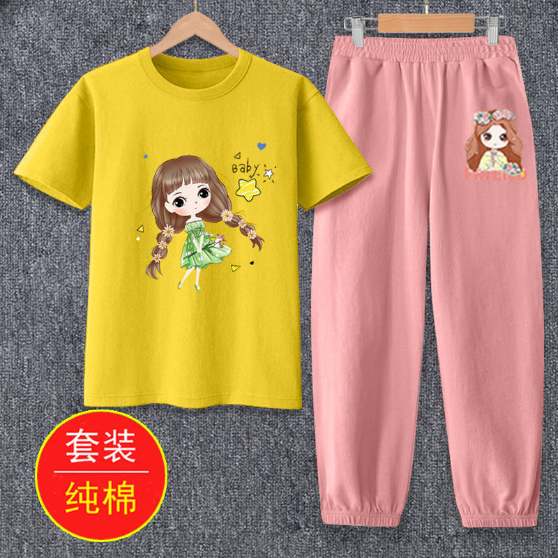 女童夏裝純棉防蚊褲套裝夏季新款兒童短袖休閒兩件套中大童T恤潮