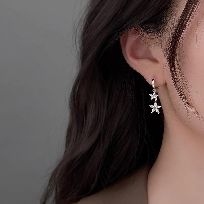 925纯银花朵耳扣女耳环长款 2021年新款潮耳饰品韩国气质网红耳坠
