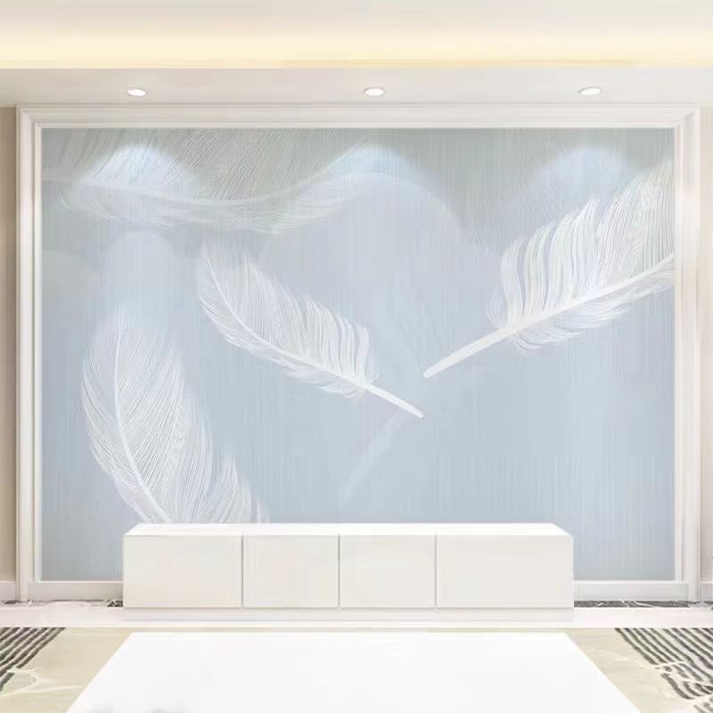 电视背景墙壁纸客厅卧室墙布壁布羽毛定制壁画影视墙简约网红墙纸