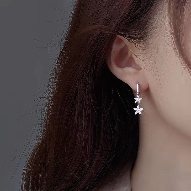 925纯银花朵耳扣女耳环长款 2021年新款潮耳饰品韩国气质网红耳坠