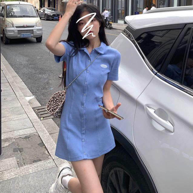 toyoung純欲辣妹學姐韓系chic夏季連衣裙女顯白polo領減齡顯瘦潮