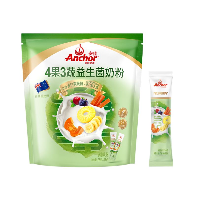 安佳4果3蔬益生菌奶粉25g*16条独立便携装高纤低脂成人调制乳粉