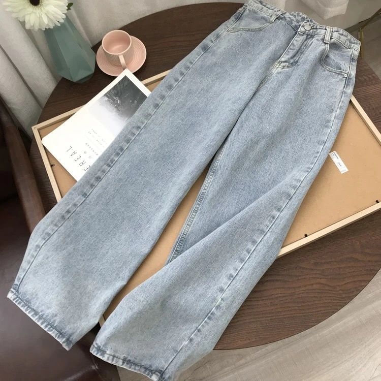 54199-高腰阔腿直筒牛仔裤女韩版宽松直筒春夏季新款百搭显瘦拖地裤学生-详情图