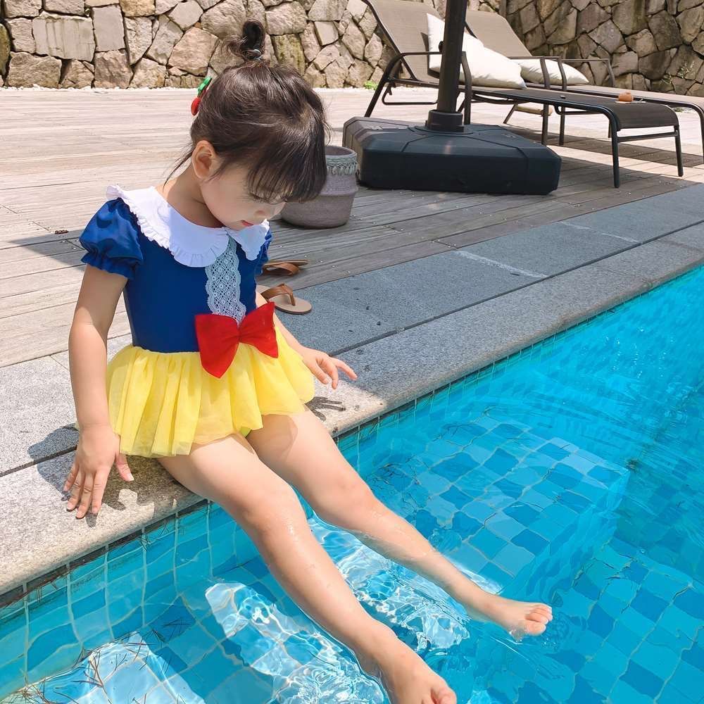 女童泳衣纱裙女宝宝2021年夏季连体小女孩白雪公主裙式游泳衣洋气