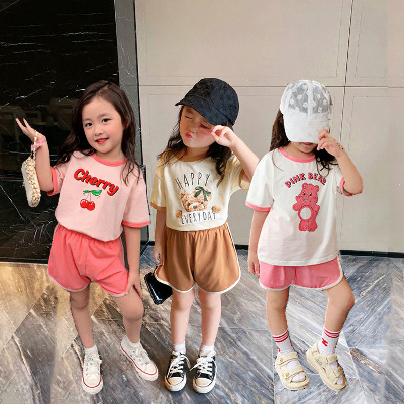  new girls' suits, western-style summer clothes, short-sleeved summer children's pure cotton two-piece suits for children