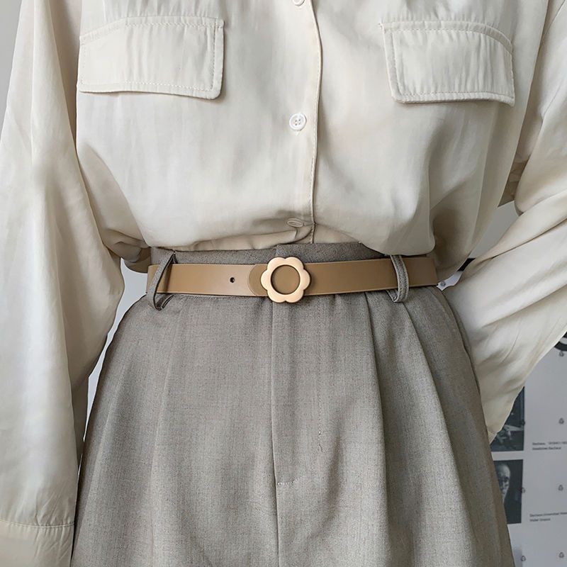 Belt for women summer decorative suit jeans narrow versatile new fashion flower black simple ins style belt