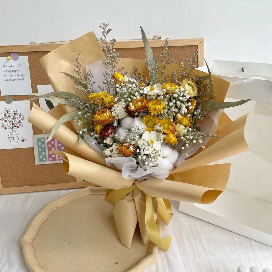 干花雏菊满天星毕业花束成品生日永生花棉花拍照送男友七夕节礼物