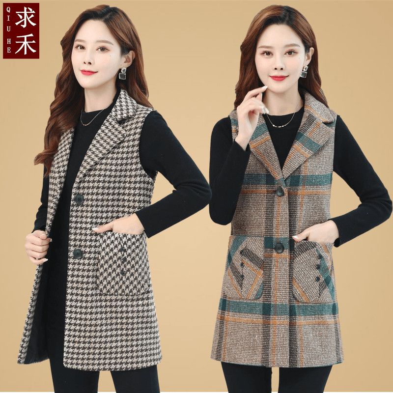 Middle-aged and elderly women's large-size vest women's spring and autumn mid-length vest vest shoulder coat mother's clothing loose casual waistcoat