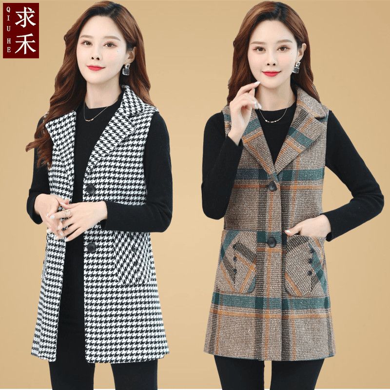 Middle-aged and elderly women's large-size vest women's spring and autumn mid-length vest vest shoulder coat mother's clothing loose casual waistcoat