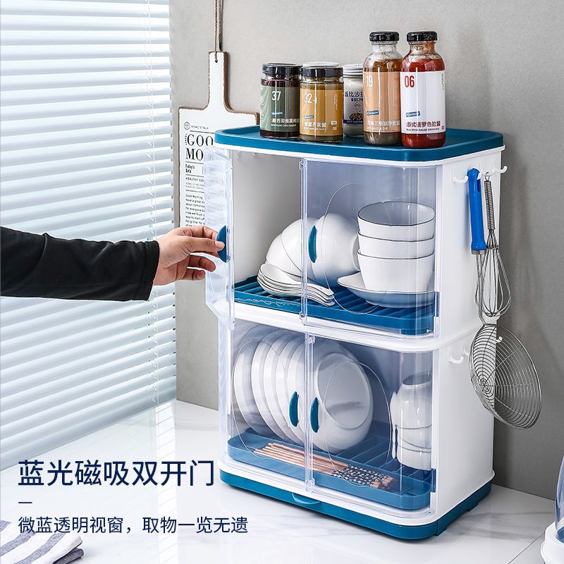 88619-新款家用多功能塑料厨房桌面防尘置物架沥水橱柜碗碟筷餐具收纳盒-详情图