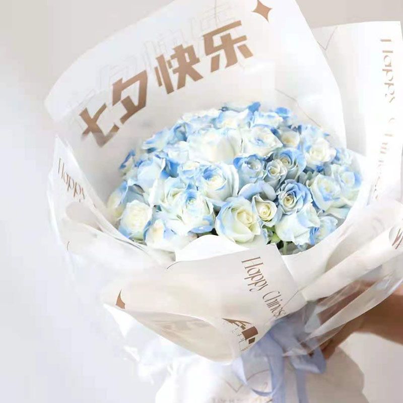 新款七夕快乐巴黎纸防水创意鲜花包装纸礼物情人节