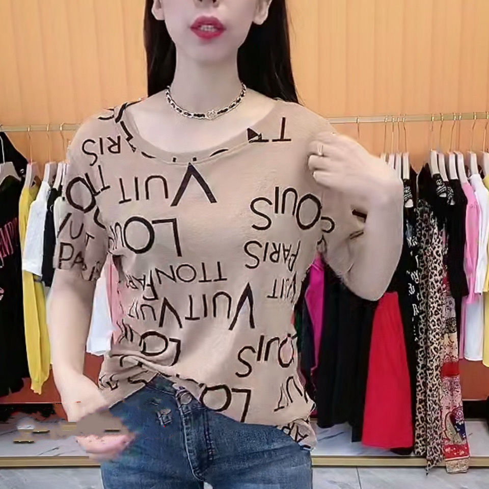 Summer new popular short-sleeved top letter printing fashion t-shirt female loose all-match Korean temperament bottoming shirt