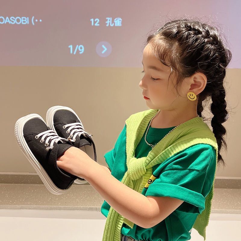 儿童帆布鞋2023年新款男童方头防滑透气板鞋女童网红小学生帆布鞋