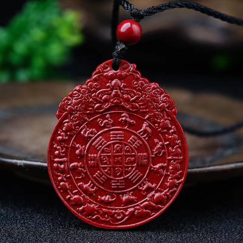 純天然硃砂吊墜九宮八卦牌吊墜高含量帝王紫金砂轉