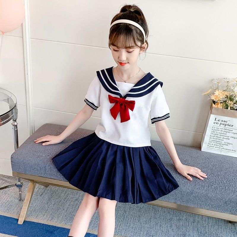 儿童jk裙子套装夏季日系海军风套装裙女童夏装两件套表演服班服