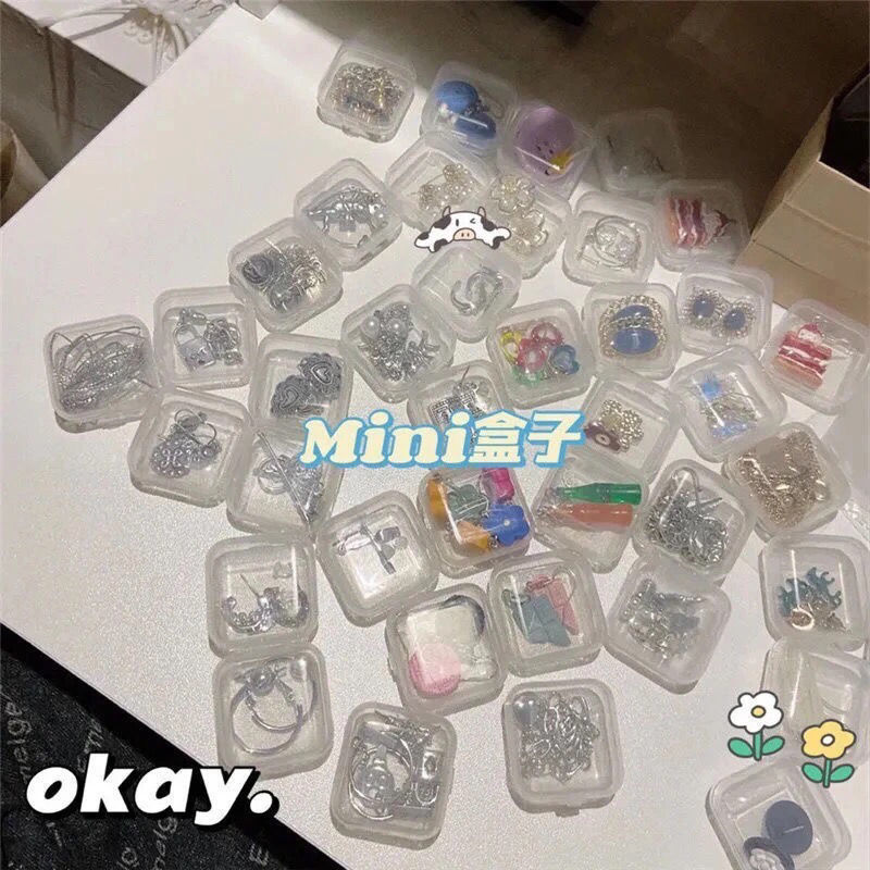Ins style transparent jewelry storage small box Mini Travel Portable anti oxidation Earrings Necklace finishing students