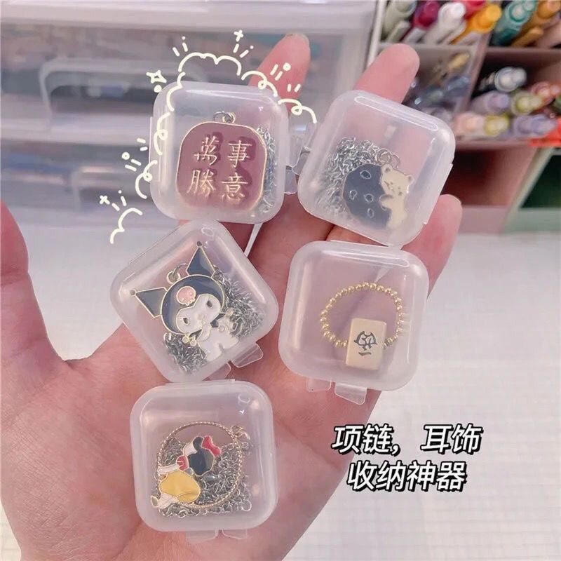Ins style transparent jewelry storage small box Mini Travel Portable anti oxidation Earrings Necklace finishing students