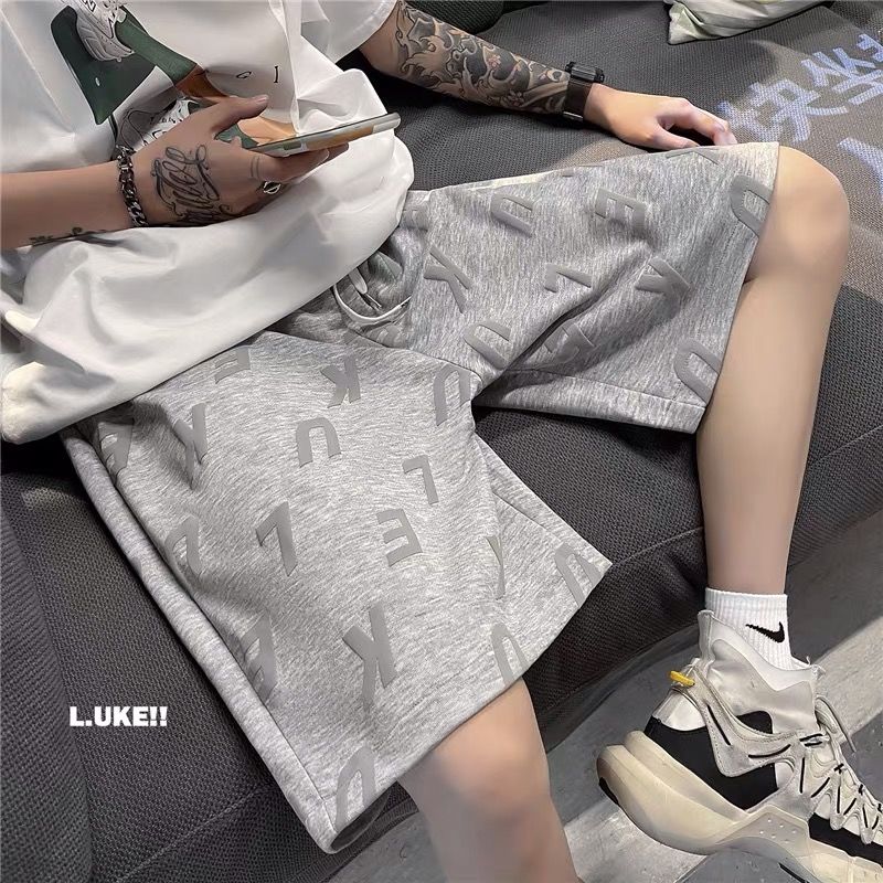 夏季薄款發泡印花短褲男韓版寬鬆潮流休閒ins運動百搭直筒五分褲