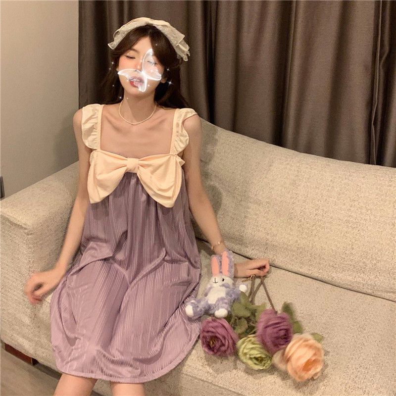 Suspender nightdress women's summer thin pregnant women's pajamas 2021 new pure lovely girl large ice silk home clothes